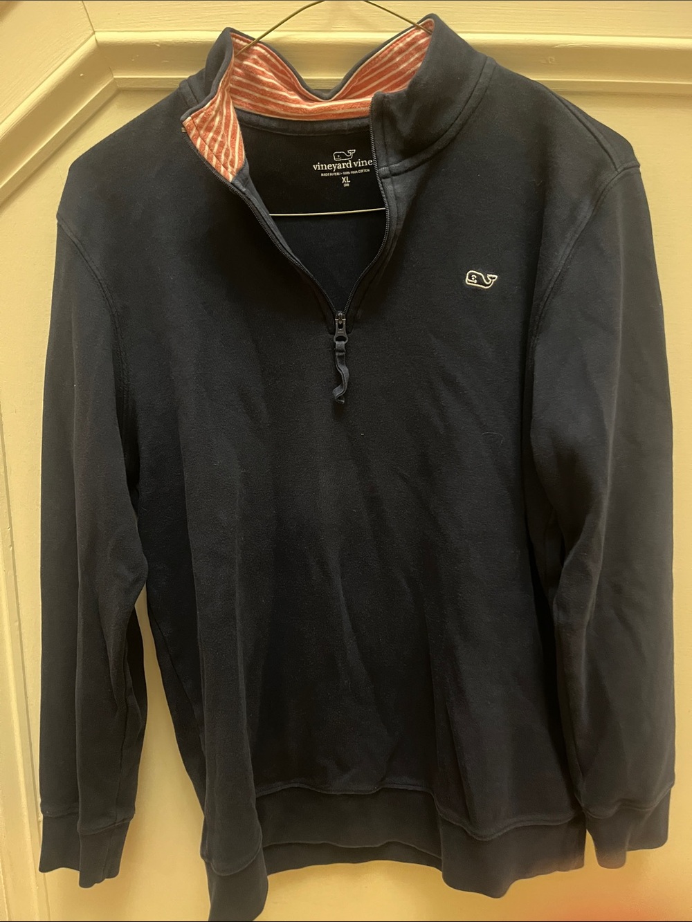Vineyard Vines Navy Quarter-Zip Pullover with Striped Inner Collar